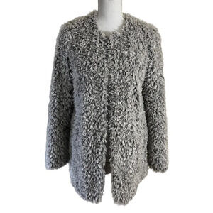 Aqua Teddy Bear Shaggy Faux Fur Coat XS Gray Bloomingdales Winter Evening Silver